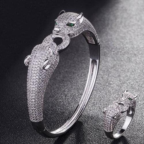Zlxgirl Copper jewelry sets Leopard bangle with ring Jewelry cubic Zircon Love Bangle fashion women Anniversary Jewelry sets