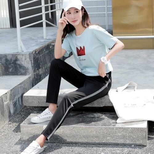 Women Side Striped Casual Pants Drawstring Trousers Women Casual High Waist Black Pants Pantalon