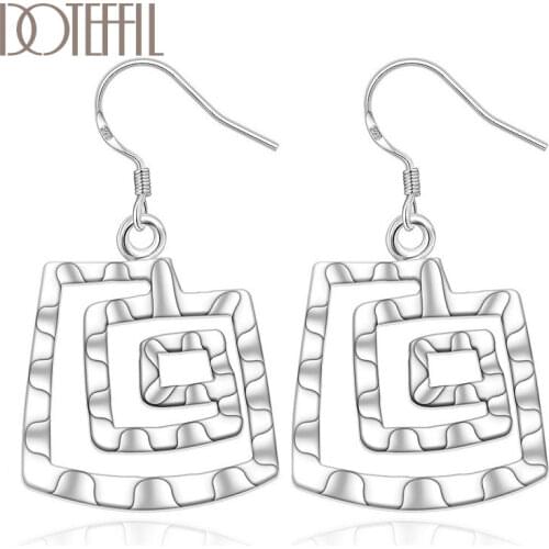 DOTEFFIL 925 Sterling Silver Square Thread Drop Earrings Charm Women Jewelry Fashion Wedding Engagement Party Gift