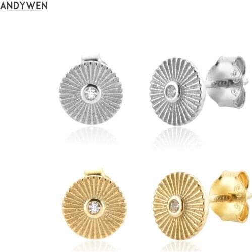 ANDYWEN 925 Sterling Silver Coins Stud Earring Piercing Dangle Tiny Jewelry Rock Punk Jewels For Women Wedding Party Clips