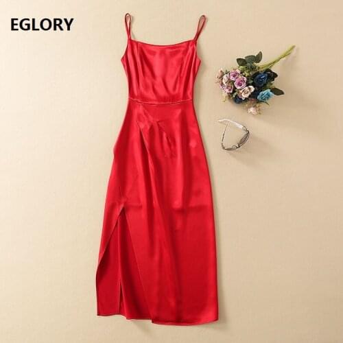 High Quality Strap Dress 2021 Spring Celebrity Inspired Party Women Split Sexy Sleeveless Red Black Midi Evening Club Dress XL