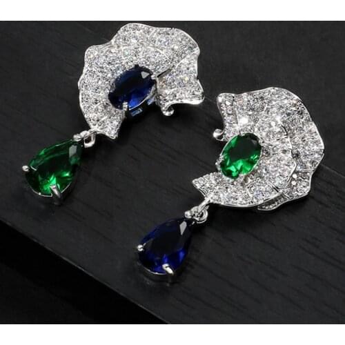 Zlxgirl bridal jewelry luxury Brand Cubic Zircon Stud Earring for wedding perfect High End copper bridal Ears piercing jewelry