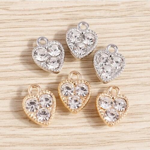10pcs 10*13mm Crystal Love Heart Charms for Jewelry Making Gold Silver Color Alloy Charms Pendants DIY Necklaces Earrings Gift