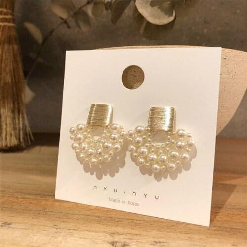 SHIFEEL 2019 New fashion 925 sterling Silver Fan-shaped Pearl Flower Drop Earrings Simple Temperament Sweet Pendients For Women