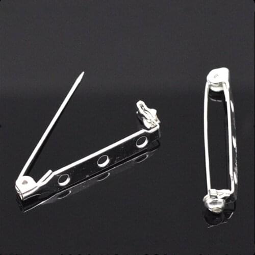 50Pcs Silver Plated Back Pins Safety Pins for Brooches DIY Crafts Making 34x8mm