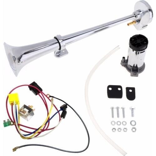 17 Inch 12V/24V 150DB Super Loud Single Car Trumpet Air Horn Compressor Car Horn Speaker Kit for Cars Trucks Boats Motorcycles