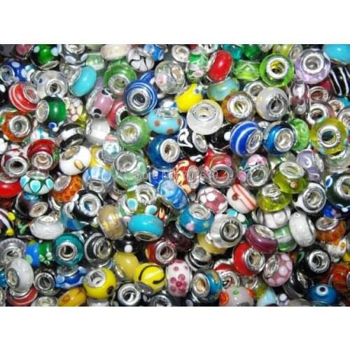 Free Shipping Wholesale 500pcs Mixed Lampwork Glass Charm Beads Fit Pan Style Bracelet, Necklace