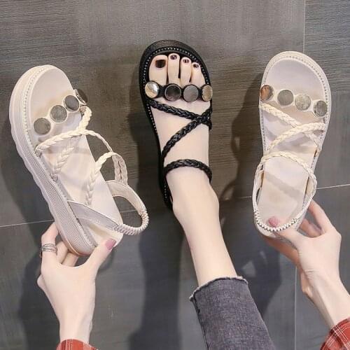 2021 Summer New Sandals Womens Korean Leisure Thick Bottom Muffin Womens Shoes Slope Heel Open Toe Versatile Roman Shoes