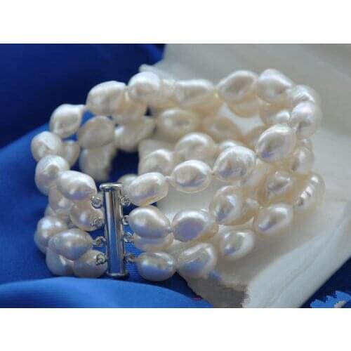 Natural 4row 8-9mm white baroque freshwater cultured pearl bracelet 8inchs