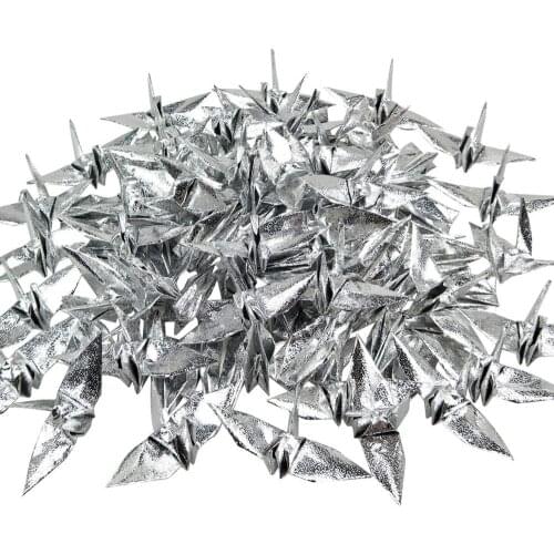Folded 100PCS Silver Origami Paper Thousand Cranes for Wedding Birthday Baby Shower Party Streamer Banner Backdrop Decoration