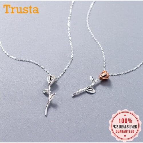 Trusta 100% 925 Solid Real Sterling Silver Personality Rose Pendant 40cm Short Clavicle Necklace For Girl Women Jewelry DS1260