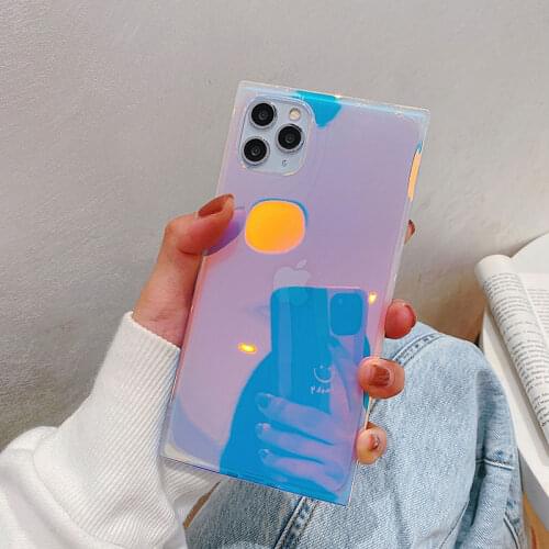 For iPhone 12 Pro Max Case Luxury Laser Glitter Clear Square Cover For iPhone 7 8 Plus XR X XS Max SE 2020 12 Mini 11 Pro Cases