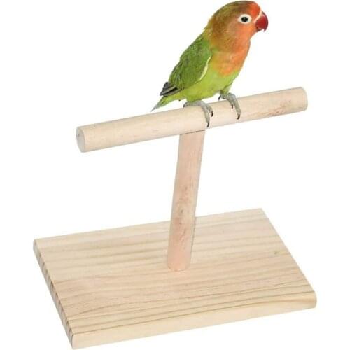 Wooden Birds Training Rack T-type Small Desktop Birds Stand Perche Suitable for Cockatiels Canaries E7