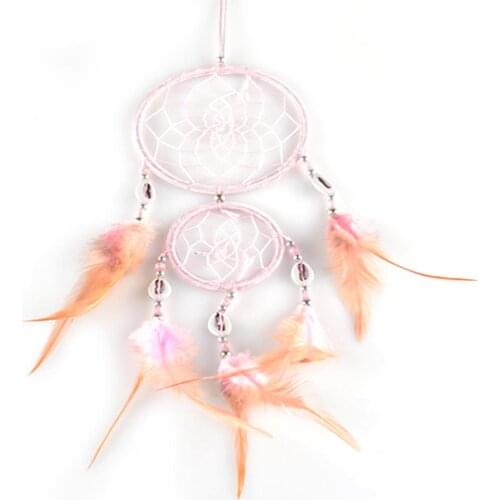 Girl Heart Dream Catcher National Feather Ornaments Lace Ribbons Feathers Wrapped Lights Girls Room Decor Dreamcatcher