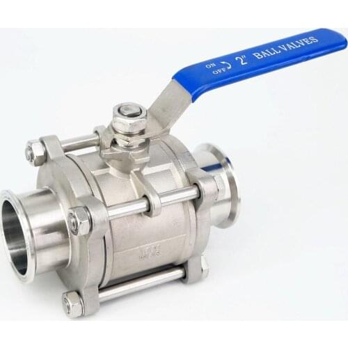 DN40 Fit 51mm Pipe OD Tri Clamp 2" Ferrule OD 64mm 304 Stainless Steel 3-Piece Type Sanitory Ferrule Ball Valve