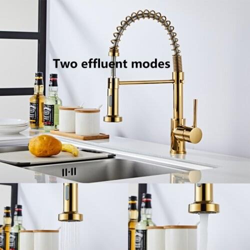 Two Function Gold Kitchen Faucet Deck Mounted Mixer Tap 360 Degree Rotation Stream Sprayer Nozzle Kitchen Sink Hot Cold Taps