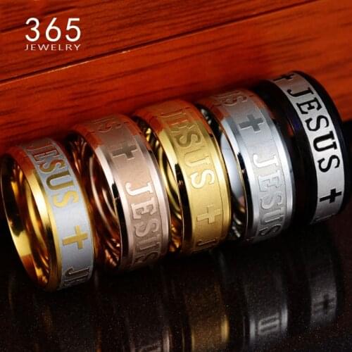 Europe Classic Jewelry Stainless Steel Letter Bible Rings Black Rose Gold Band Jesus Cross Ring for Men Women Prayer