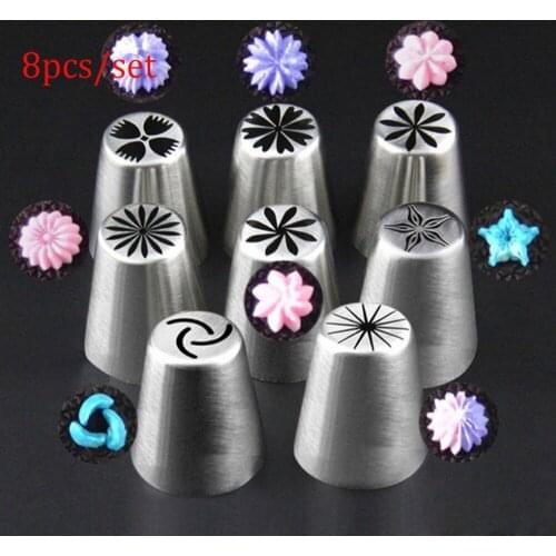 Cake Decorating Tools 8pcs Russian Cake Flower Tool Stainless Steel Garland 8 Types Cake Tools Birthday Children Flower Gift