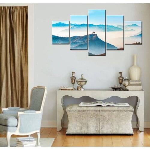 HD Print Canvas Painting Home Decorative 5 Panel Mountain Peak Landscape Modular Picture Wall Art Panels Poster For Living Room