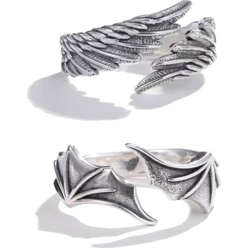 Angel Demon Wing Couples Rings For Women Men Matching Best Friend Trendy Promise Ring for Teen Thumb Jewelry Engagement