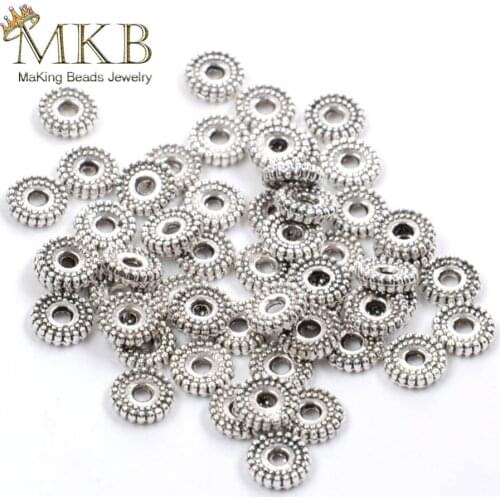 Wholesale 100pcs Metal Spacer Beads 6mm Tibetan Silver Spacer Round Beads for Jewelry Making Findings Fit Diy Bracelet Necklace