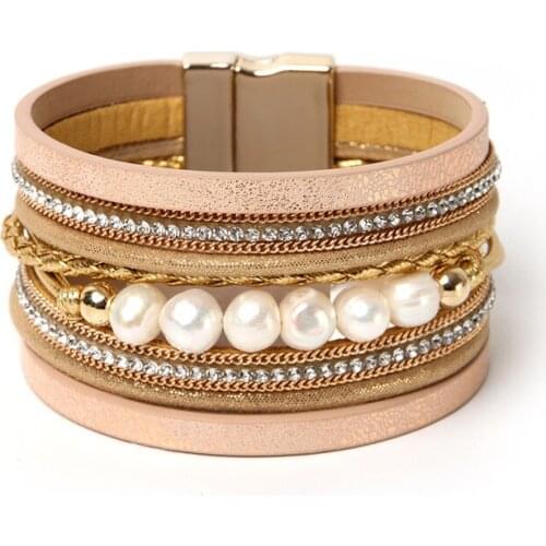 ORNAPEADIA Summer New Jewelry Top Sell Bohemia Multilayer bracelet Ethnic chain Accessories pearl Leather Bangles for women gift