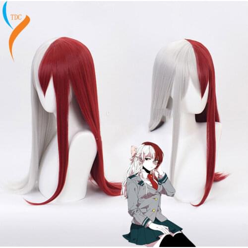 My Hero Academia Todoroki Shoto Women Long Wig Cosplay Costume Boku no Hero Academia Red and White Hair Halloween Party Wigs