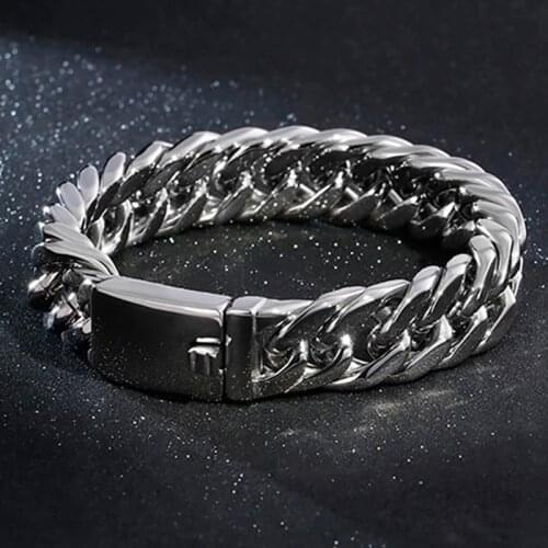 Punk Rock Curb Cuban Link Mens Bracelet Hiphop 316L Stainless Steel Chain Bike Biker Bracelets Jewelry 16mm/19mm Heavy 19-22cm