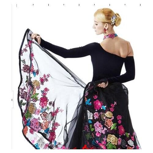 New ballroom dance costume sexy long sleeves Velvet Embroidery ballroom dance dress for women ballroom dance competition dress