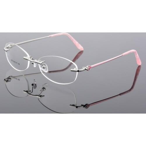 Pink Ultra-light Girl Women Frameless Diamond Trimming Glasses Frame For Reading Frame Nearsighted Glasses Prescription