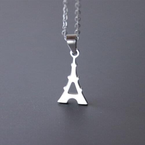 1 Eiffel Tower Stainless Steel Necklace French Pendant Letter A Necklace Ladies Men Fashion Jewelry Gift Building Necklace