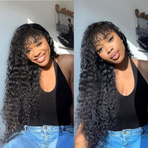 Glueless Water Wave Wig Peruvian Human Hair Wigs With Bangs Full Machine Made Wig For Black Women 10-28 Inches Fast Shipping