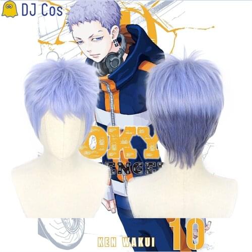 Tokyo Revengers Takashi Mitsuya Cosplay Wig Anime Purple Gradient Short Hair Heat Synthetic Fiber Hair + Free Wig Cap Men