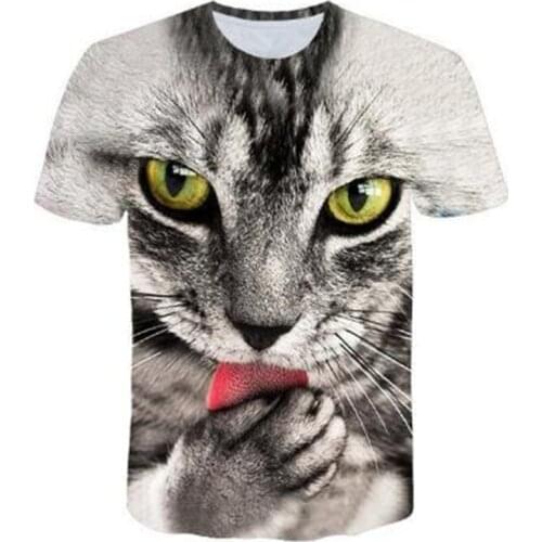 Cat 3D animal print casual T-shirt men and women fashion cute summer short-sleeved cat T-shirt funny T-shirt