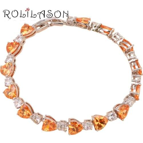 ROLILASON Romantic heart shaped Champagne Zircon Silver bracelet for women Health Nickel Lead free fashion jewelry TB537