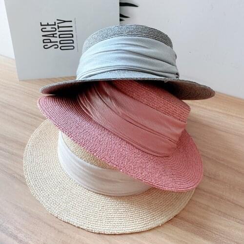 Japanese High Quality Raffia Straw Hat For Women Beach Summer Lace Bowknot Flat Top Straw Hat Fedora Hat Fashion Designer Custom