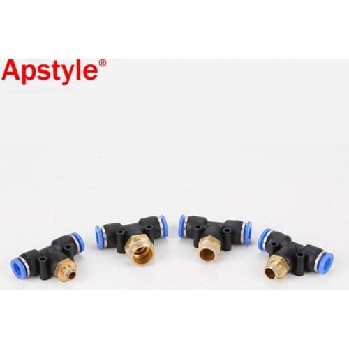 Air Connector Fitting T Shape Tee 6mm 8mm 10mm 12mm 4mm Hose Pipe to 1/8" 1/4" M5 3/8" 1/2" BSPT Male Thread Pneumatic Coupler
