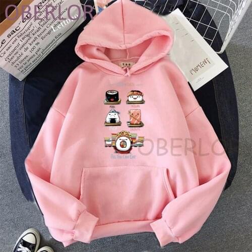 Harajuku All You Can Eat Cute Sushi Hoodies Women Ullzang 90s Sweatshirts Funny Oversize Hot Sale Hoody Woman Graphic Streetwear