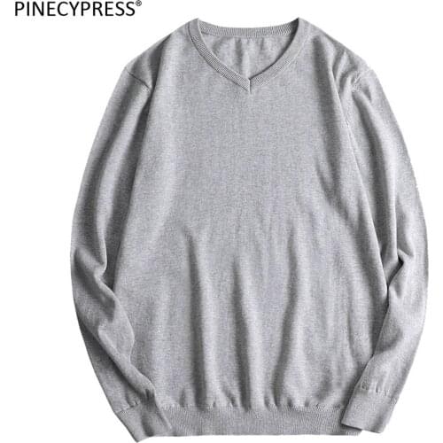 100% Cotton Big Size L-8XL Man Long Sleeve V-neck Knitwear Grey Pullover Male Knitted Clothing Autumn Spring Men Sweater