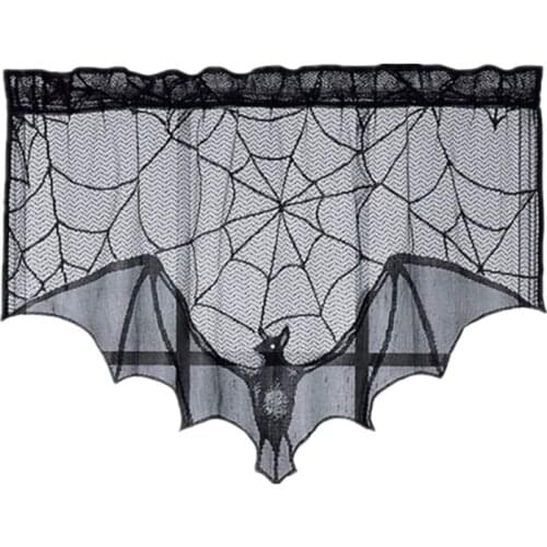 Halloween Decoration Lace Cobweb Bats Fireplace Valances Covers Black Spiderweb Fireplace Mantle Scarf Cover Tablecloth Hallowee