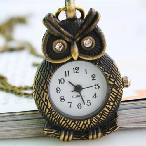 Unique Antique Fashion Alloy Vivid Owl Pocket Watch Pendent Necklace Chain Vintage Watch Active Clock