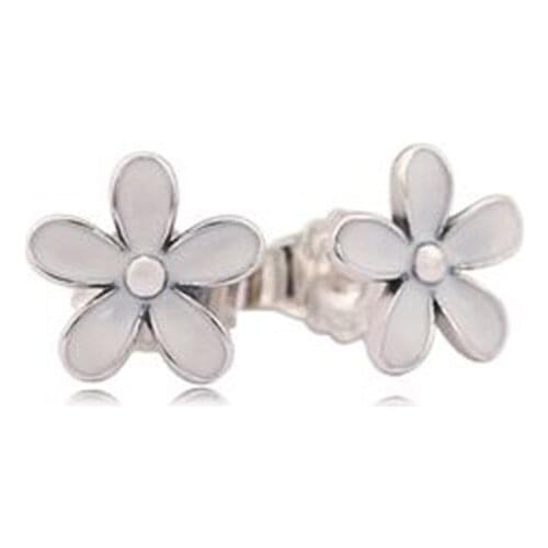 High Quality Famous Brand White Enamel Cherry Blossom Design 100% Guarantee S925 Sterling Silver Flower Earring Stud