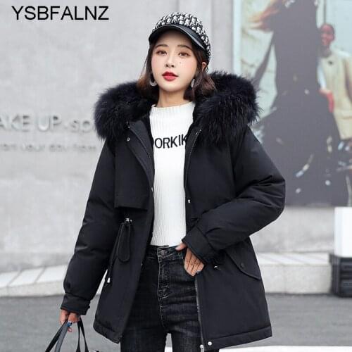 Female Winter Fur Collar Long Parkas Warm Womens Thick Long Sleeve Hooded Jackets Solid Plus Size Casual Wool Liner Ladies Coats