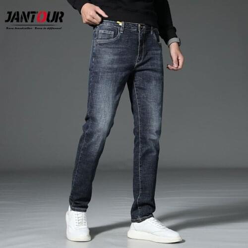 Winter Pantalon Homme Oversized Jeans 2020 Fashion Letter Appliques Baggy Pants High Elasticity Straight Blue Mens Jeans Size 48