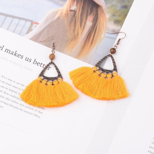 Bohemia Korean Big Tassel Earrings for Women Geometric Statement Yellow Earring Jewelry Gift Orecchini Pendientes Mujer