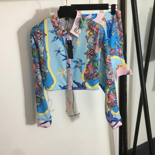 Summer 2021 Chic womens Retro print T-shirts+High-rise pleated skirt 2piece set C187