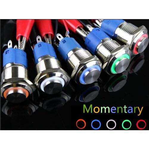 1pcs 16mm High Round Waterproof Momentary Stainless Steel Metal Push Button Switch LED Light Shine Car Horn Auto Reset