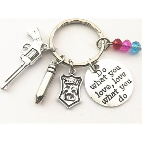 1Pc Vintage Police Dept Badge Charms Keychain Making Metal Gun Unisex Gift Keyring Handmade Jewelry Supplies