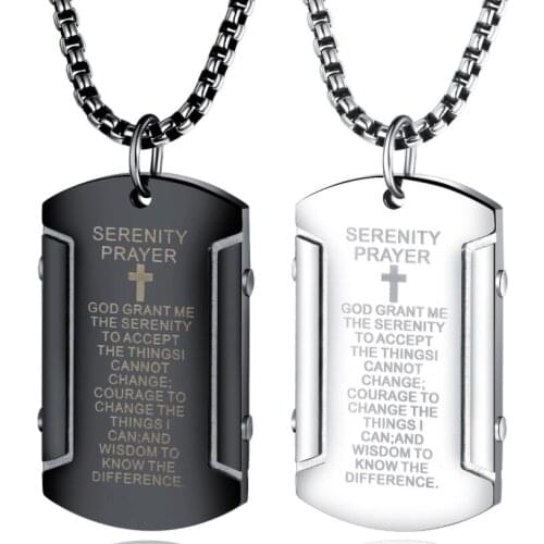 1556 XMAS Gifts for friends Vintage Scripture Army Card Dog Tag Cross Pendant stainless Steel Mens Necklacde Rolo Chain 24 Inch