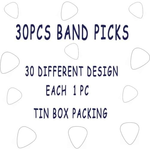 30pcs different famous metal rock music band design guitar pick plectrum with tin box packing